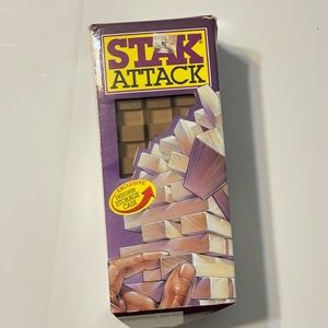 Vintage 1989 Stak Attack Wood Block Stacking Game w/ Case. Excellent Condition